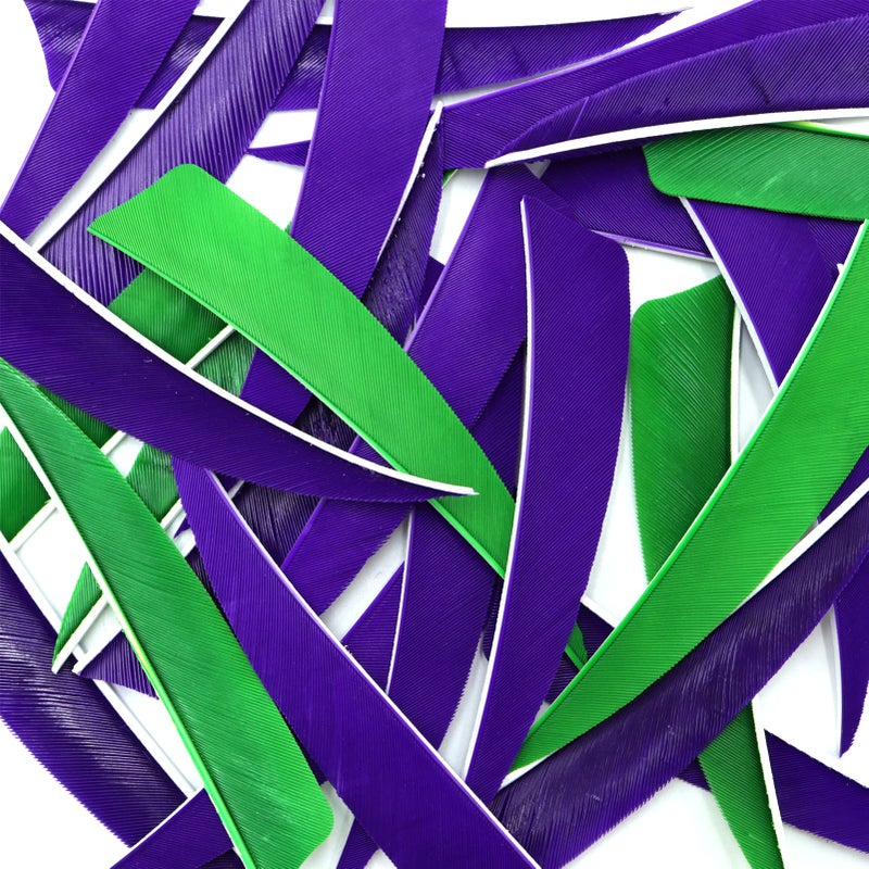 Obert Archery 60pcs Arrow Feathers 4 inch Hunting Arrows Fletching Right Wing Green Purple Shield Cut - Image 4